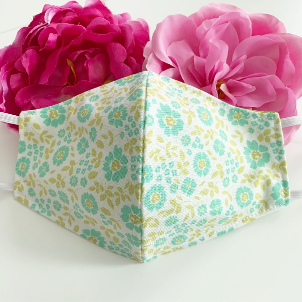 2/$20 Triple Layer Handmade Face Mask floral - Picture 2 of 3
